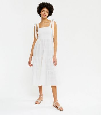 White midi dress with tie straps Clearance