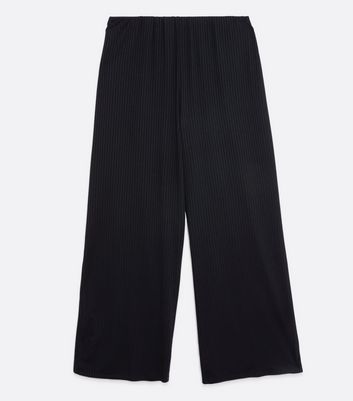 Image of Curves Black Ribbed Wide Leg Trousers New Look