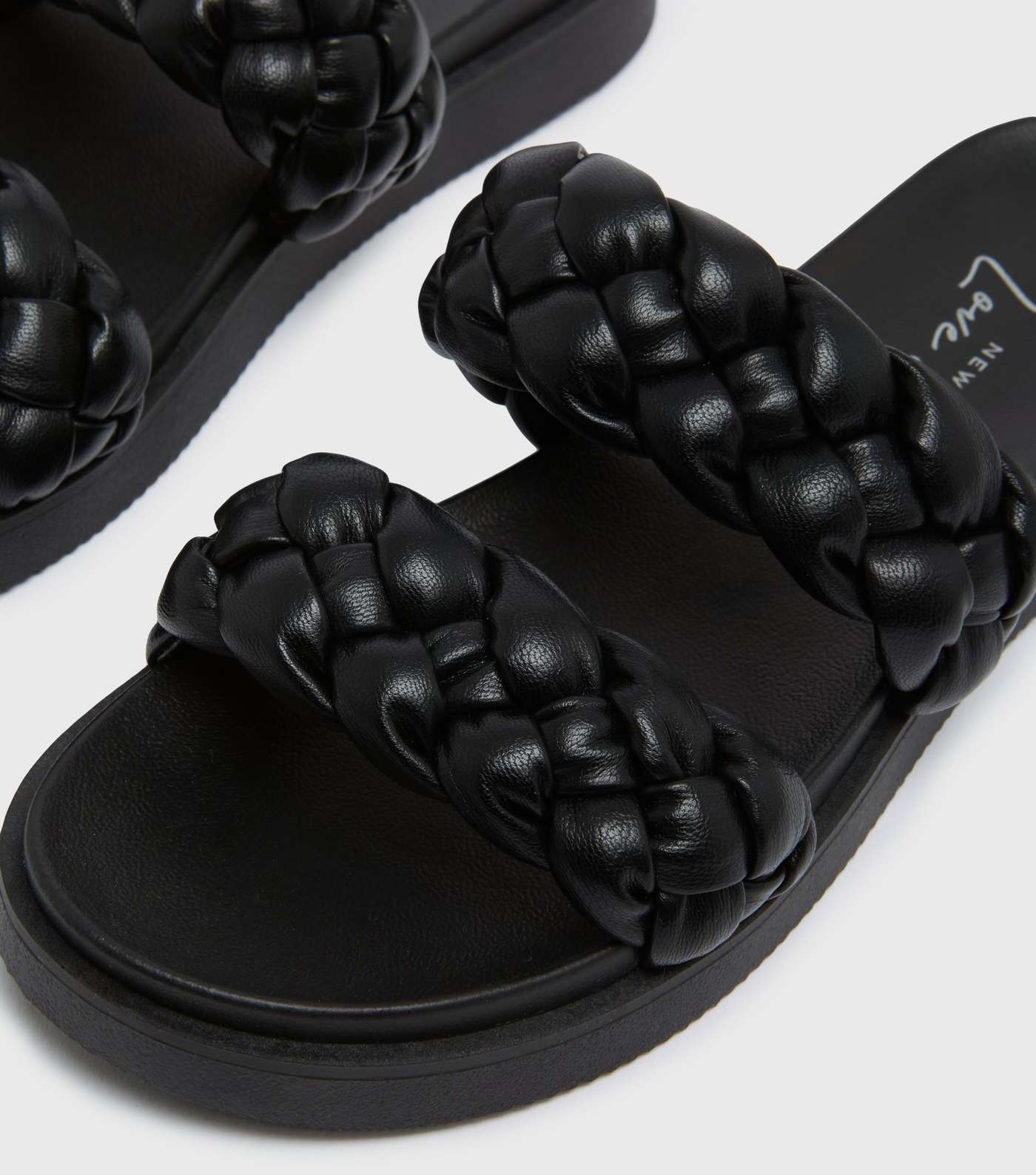 Black Leather-Look Chunky Plaited Sliders  Image 4