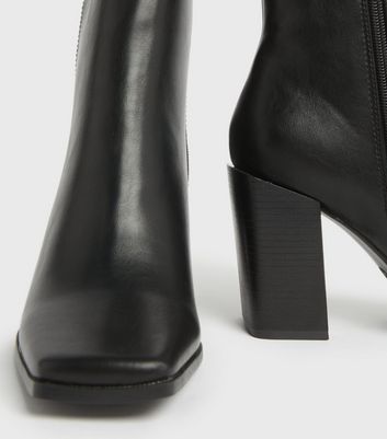 womens black leather heeled ankle boots