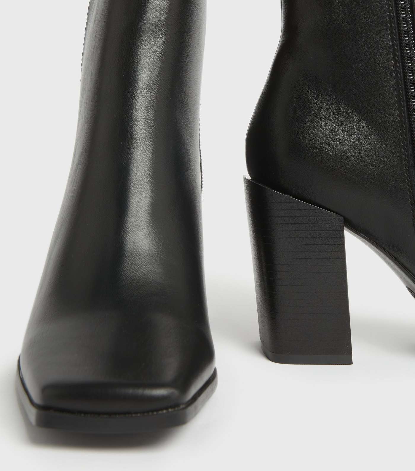 Black Square Toe Heeled Ankle Boots Image 3