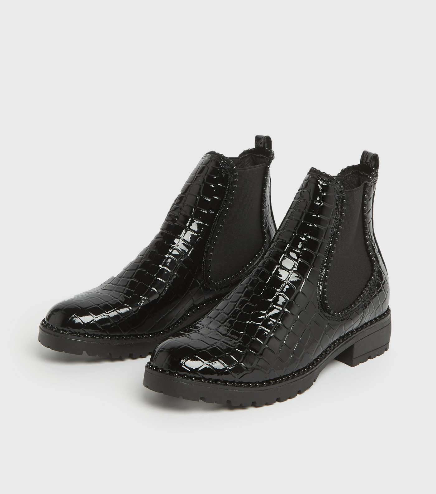 Black Patent Faux Croc Chelsea Boots Image 2