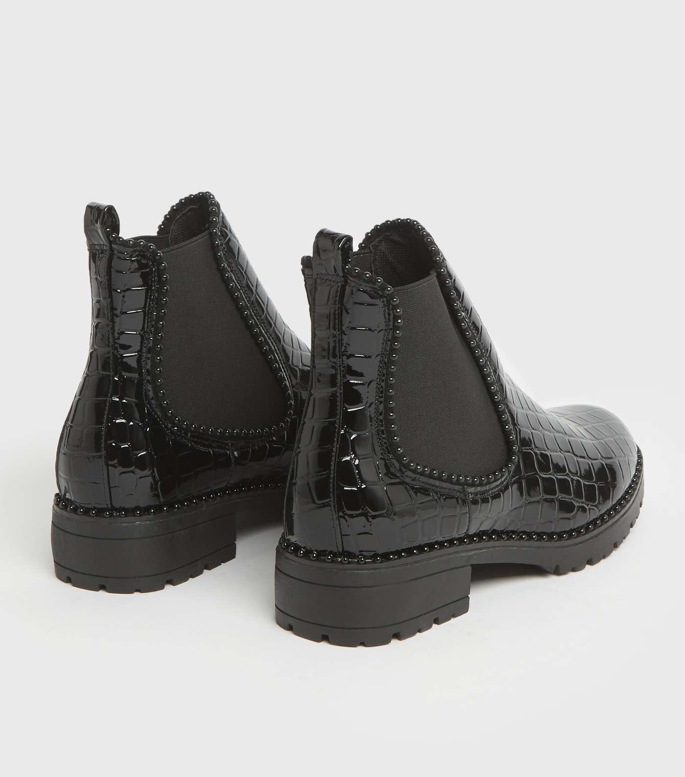 Black Patent Faux Croc Chelsea Boots Image 4