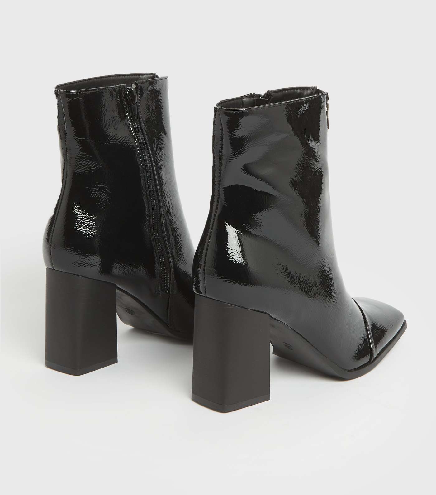 Black Patent Flared Heel Zip Ankle Boots Image 4