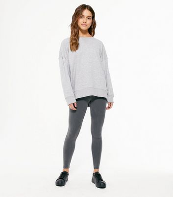 Petite Dark Grey Acid Wash Leggings 