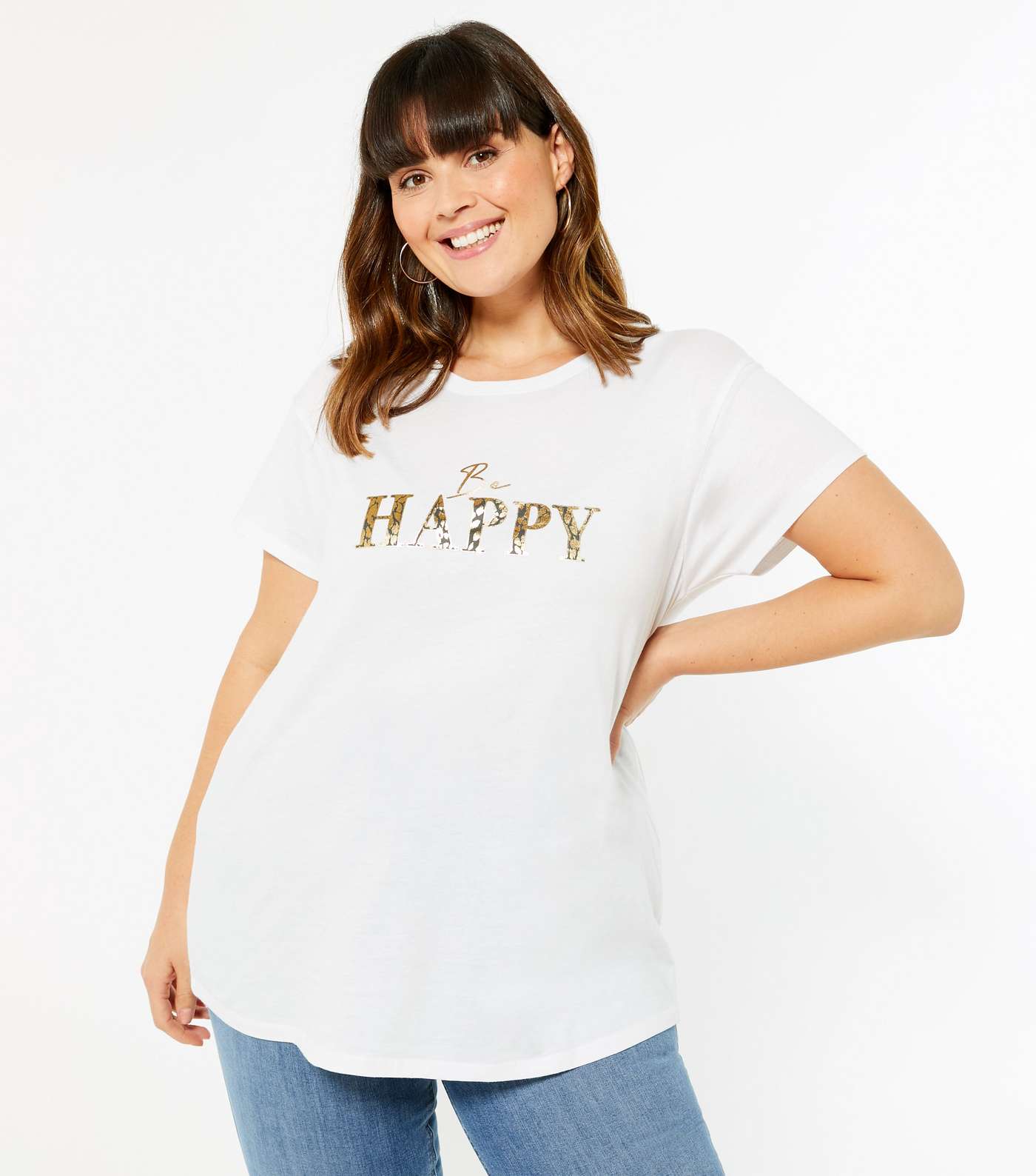 Curves White Be Happy Logo T-Shirt