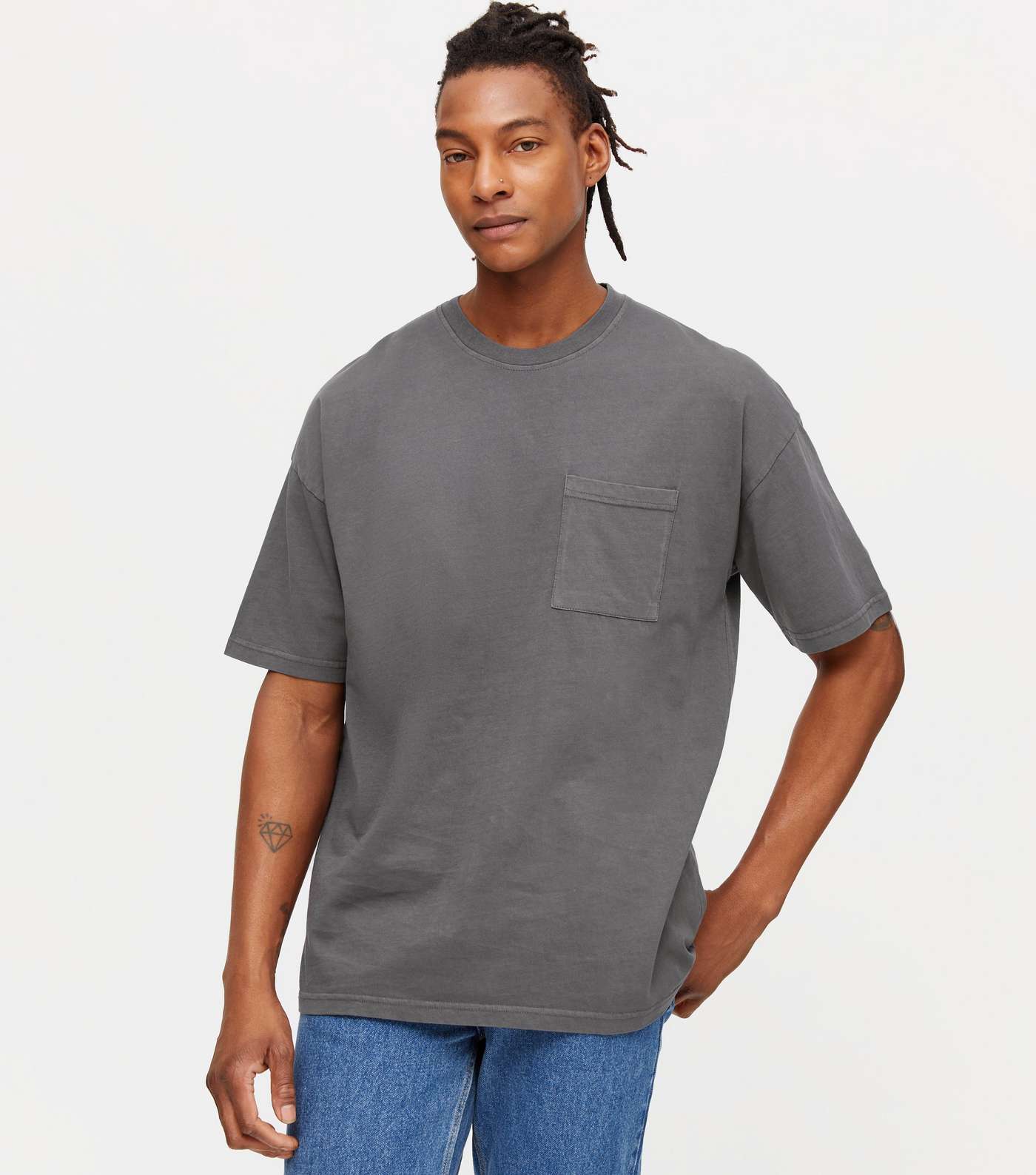 Dark Grey Pocket Front Oversized T-Shirt