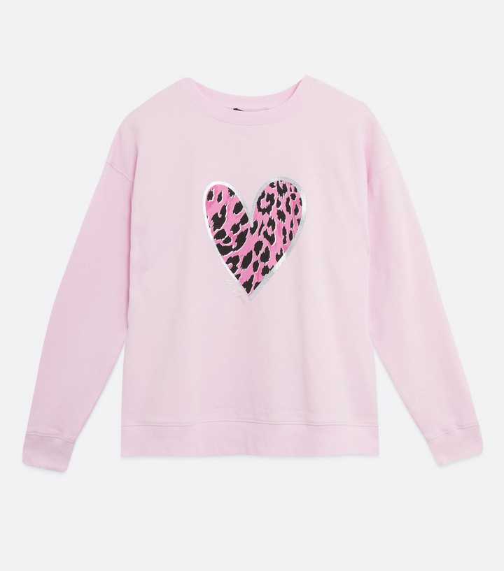 Mid Pink Leopard Print Heart Sweatshirt