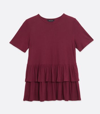 Image of Burgundy Double Tiered Peplum Top New Look