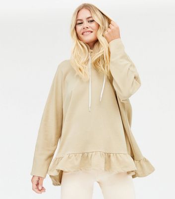 Camel Long Frill Hem Hoodie | New Look