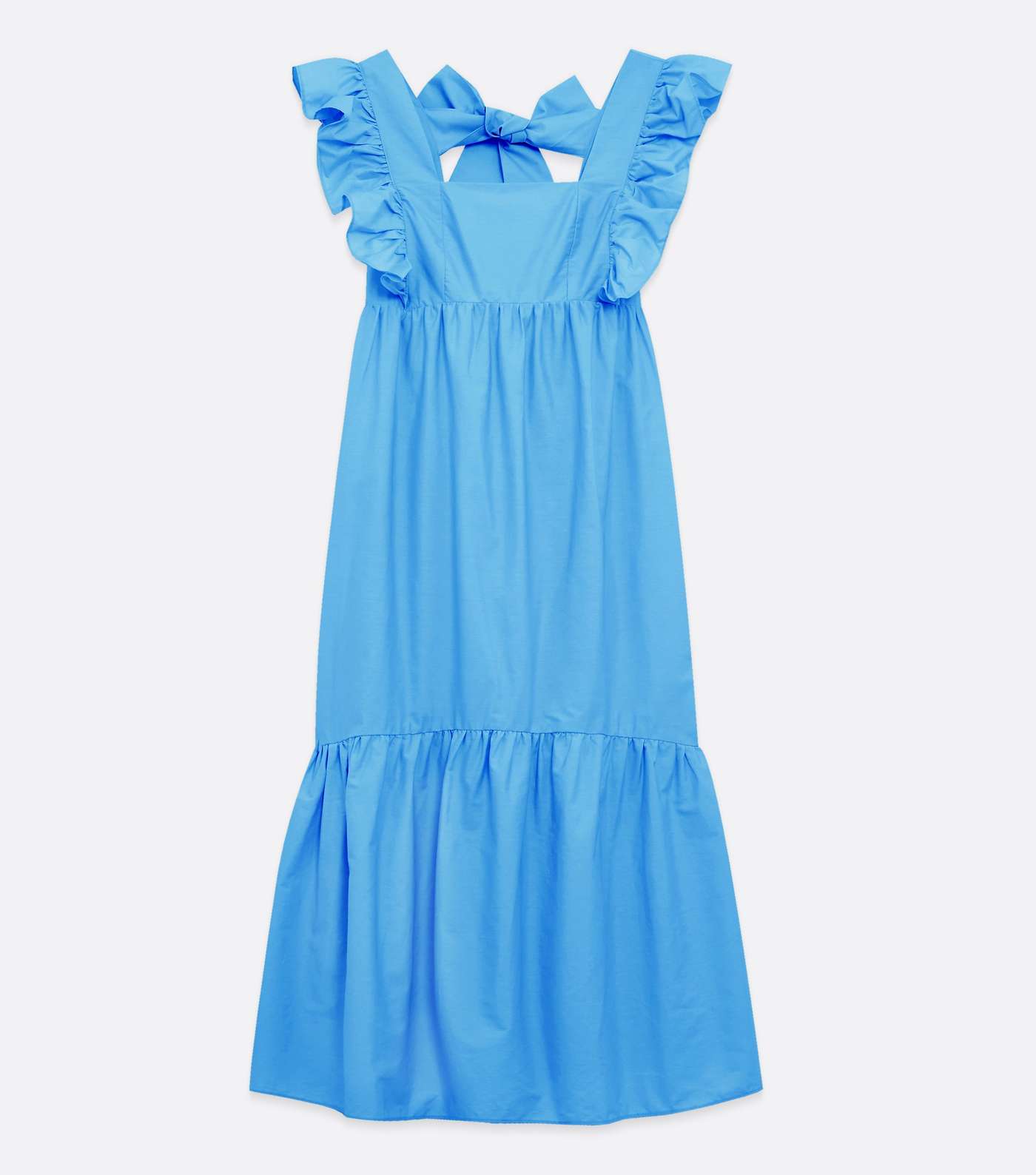Bright Blue Square Neck Frill Tiered Midi Smock Dress Image 5