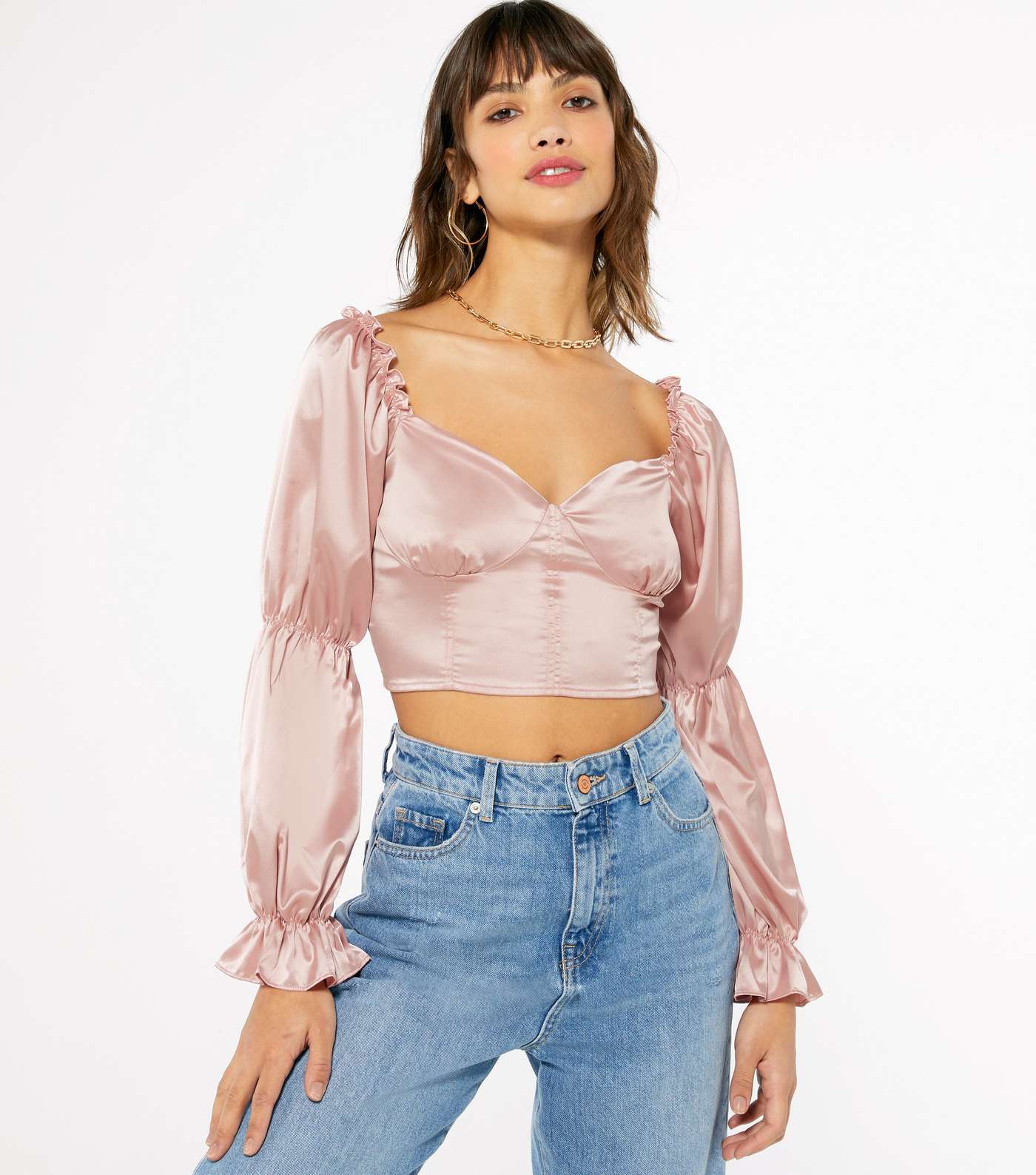 Urban Bliss Pale Pink Satin Puff Sleeve Blouse