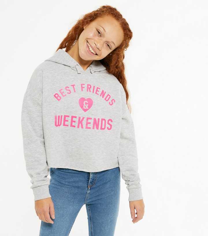 Girls Grey Best Friends Logo Hoodie | New Look