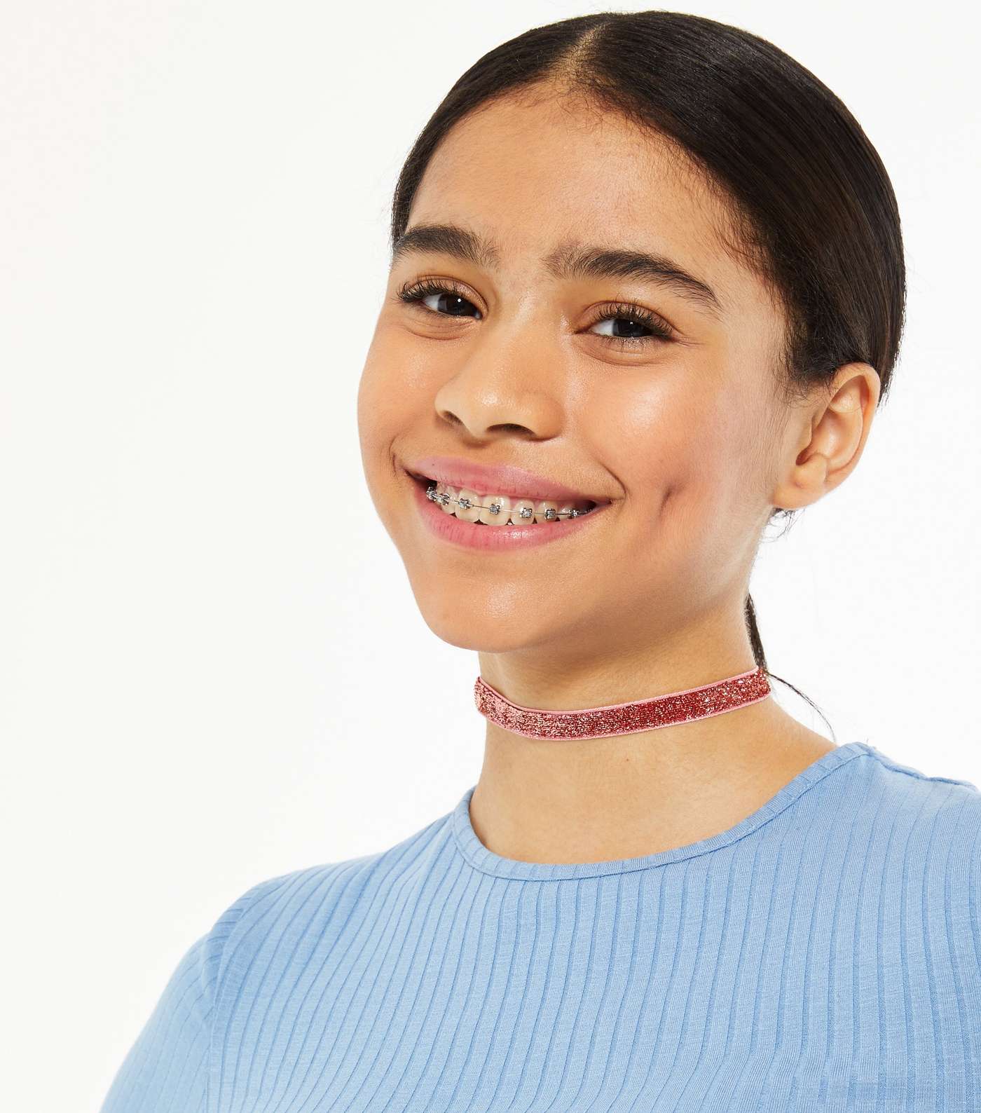 Girls Mid Pink Glitter Choker Necklace Image 2