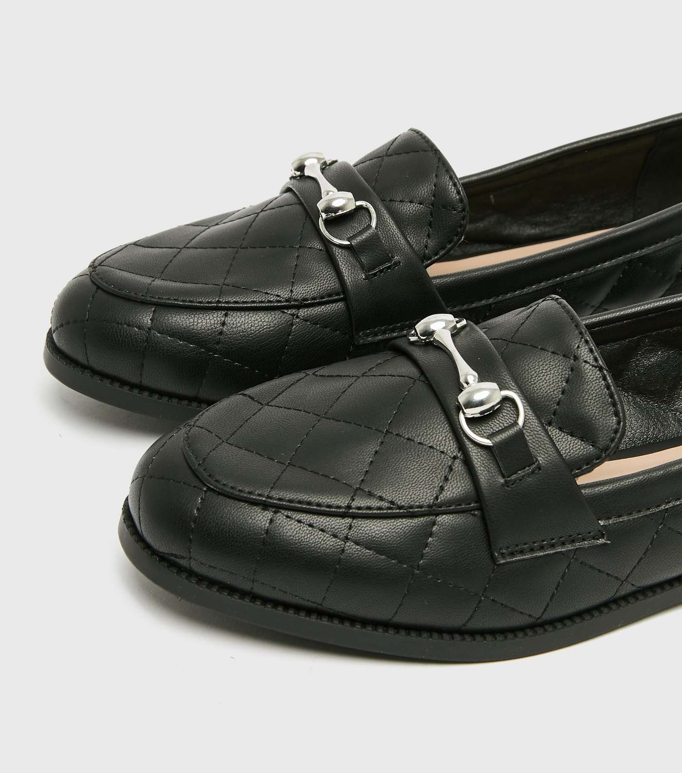 Black Quilted Metal Bar Loafers Image 3