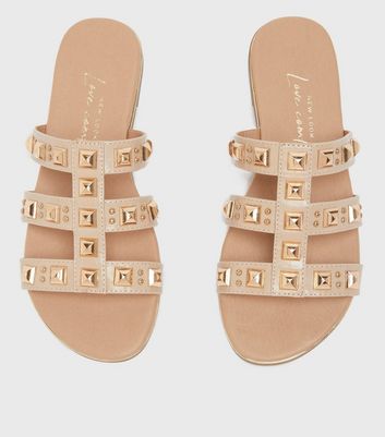 Nude studded online sliders