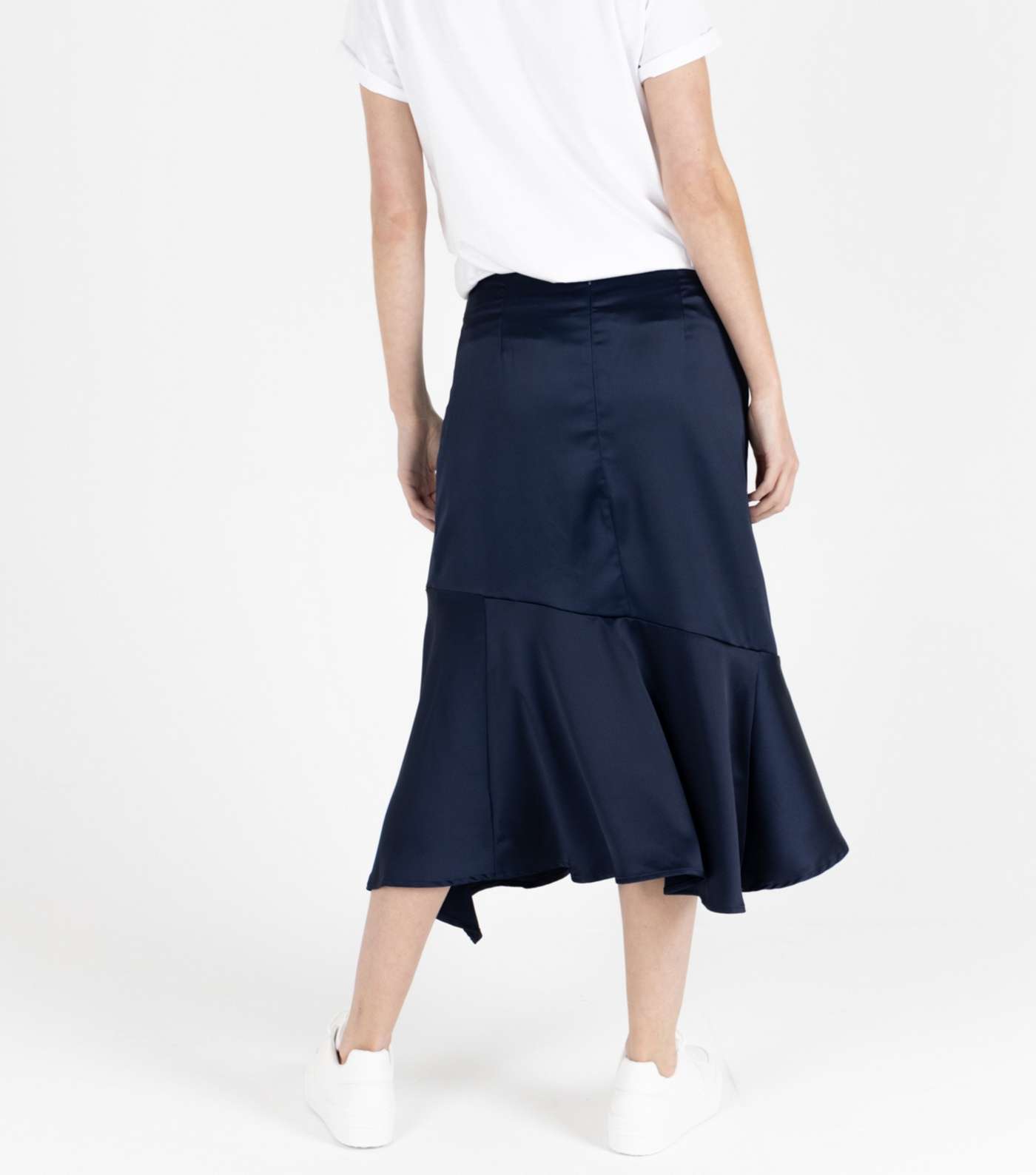 Zibi London Navy Satin Frill Hem Midi Skirt Image 3