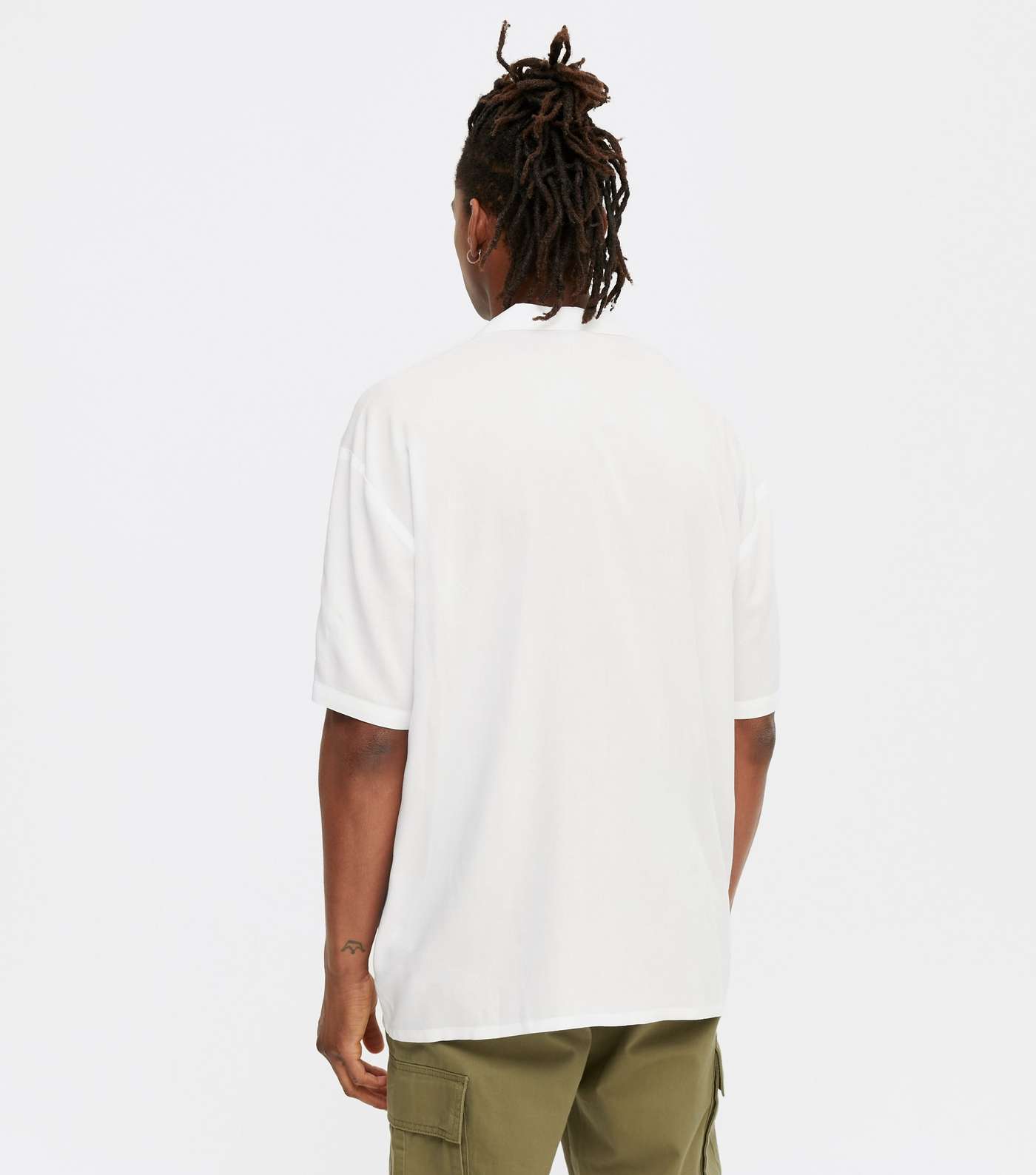 White Deep V Neck Short Sleeve Shirt Image 4