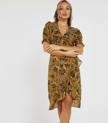 QUIZ Mustard Floral Animal Print Dress | New Look