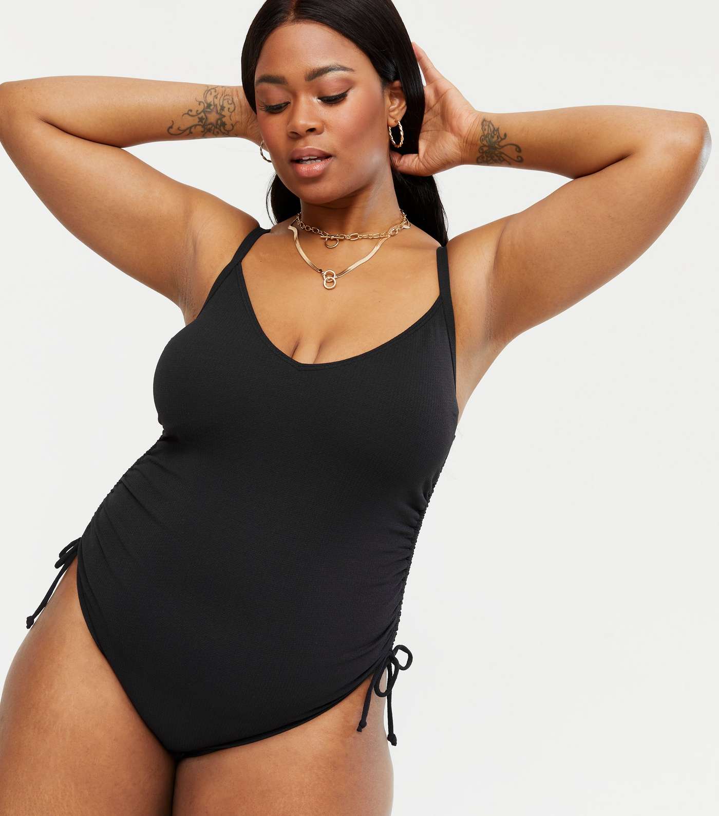 Curves Black Ruched Tie Side Swimsuit