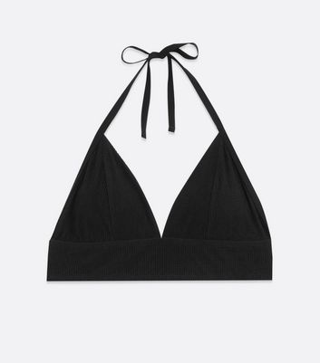 Click to view product details and reviews for Curves Black Textured Long Triangle Bikini Top New Look.