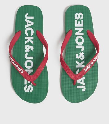 Click to view product details and reviews for Mens Jack Jones Green Logo Flip Flops New Look.