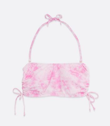 Maternity Pink Tie Dye Ruched Bandeau Bikini Top