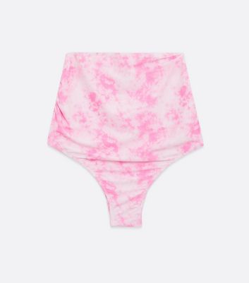Maternity Pink Tie Dye Ruched Over Bump Bikini Bottoms New Look
