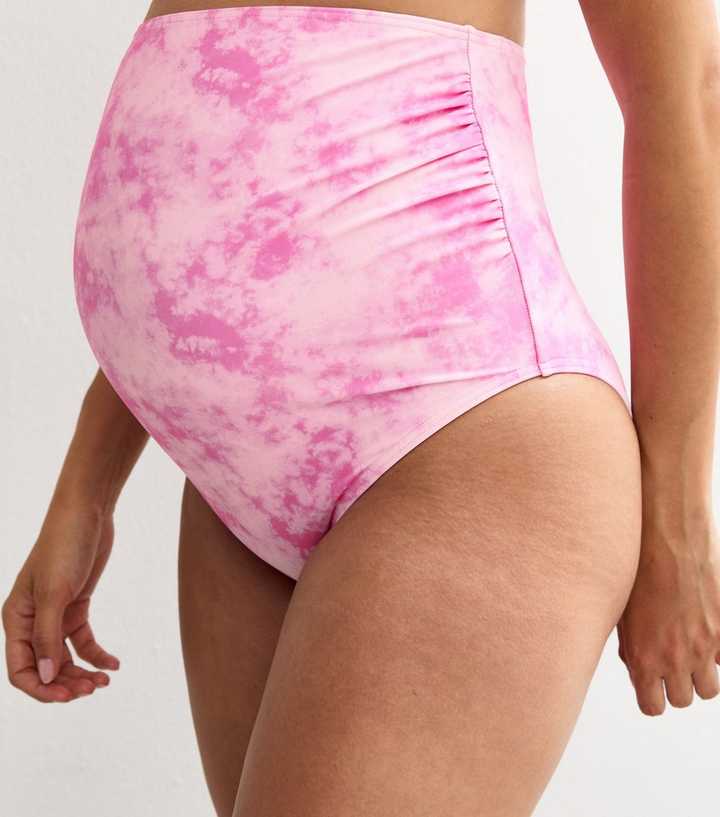 Maternity Pink Tie Dye Print Over The Bump Bikini Bottoms