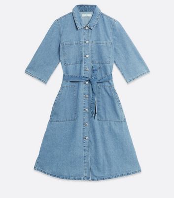 jdy belted denim midi dress