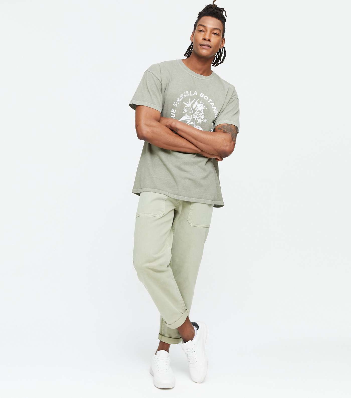 Green Cuffed Straight Fit Cargo Trousers