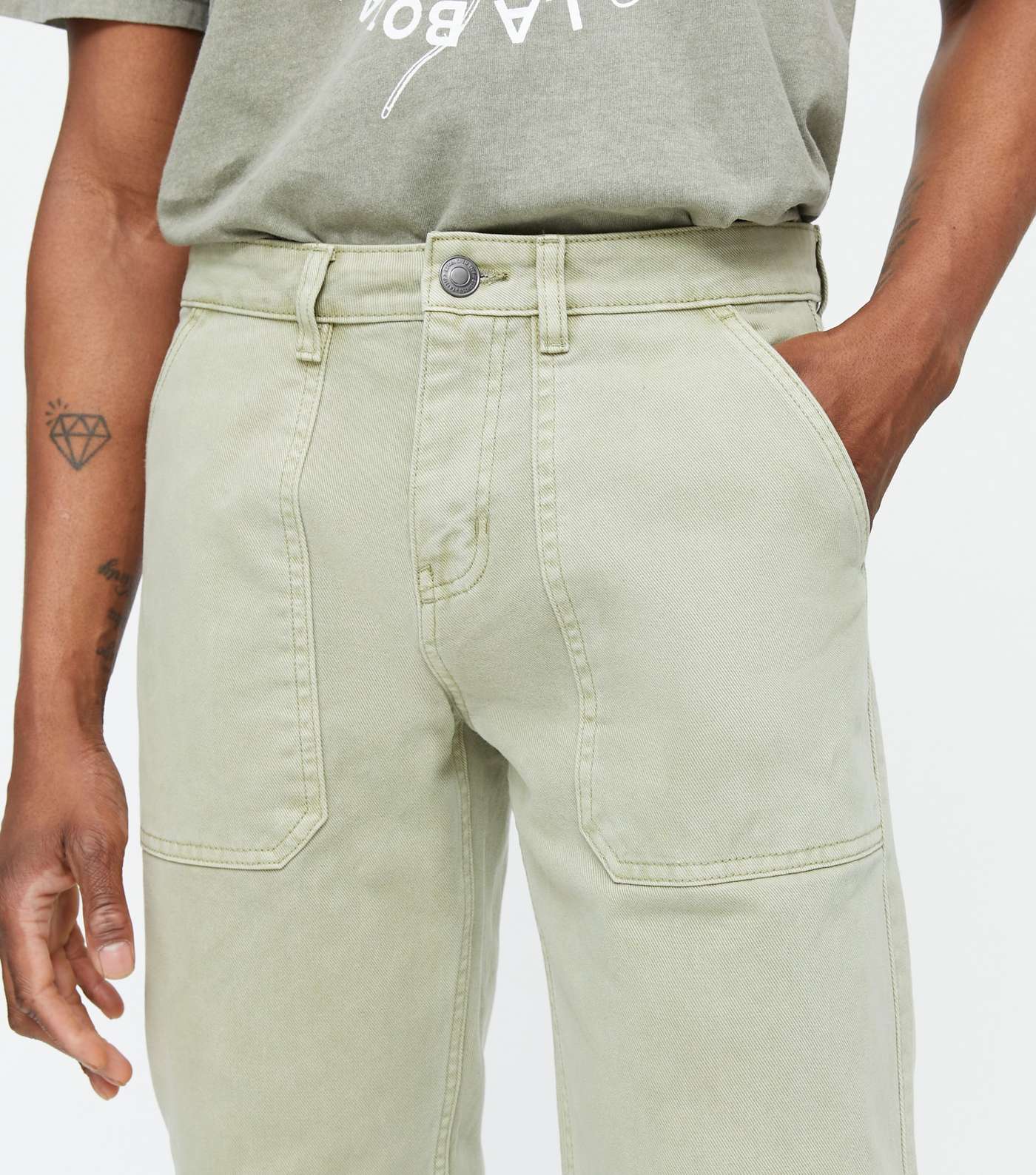 Green Cuffed Straight Fit Cargo Trousers Image 3