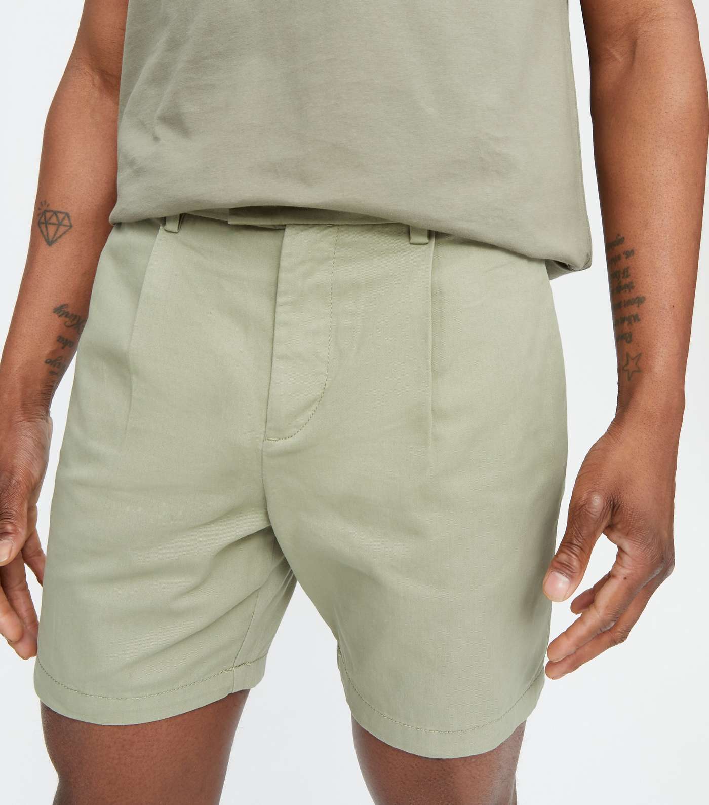 Khaki Pleated Chino Shorts Image 3