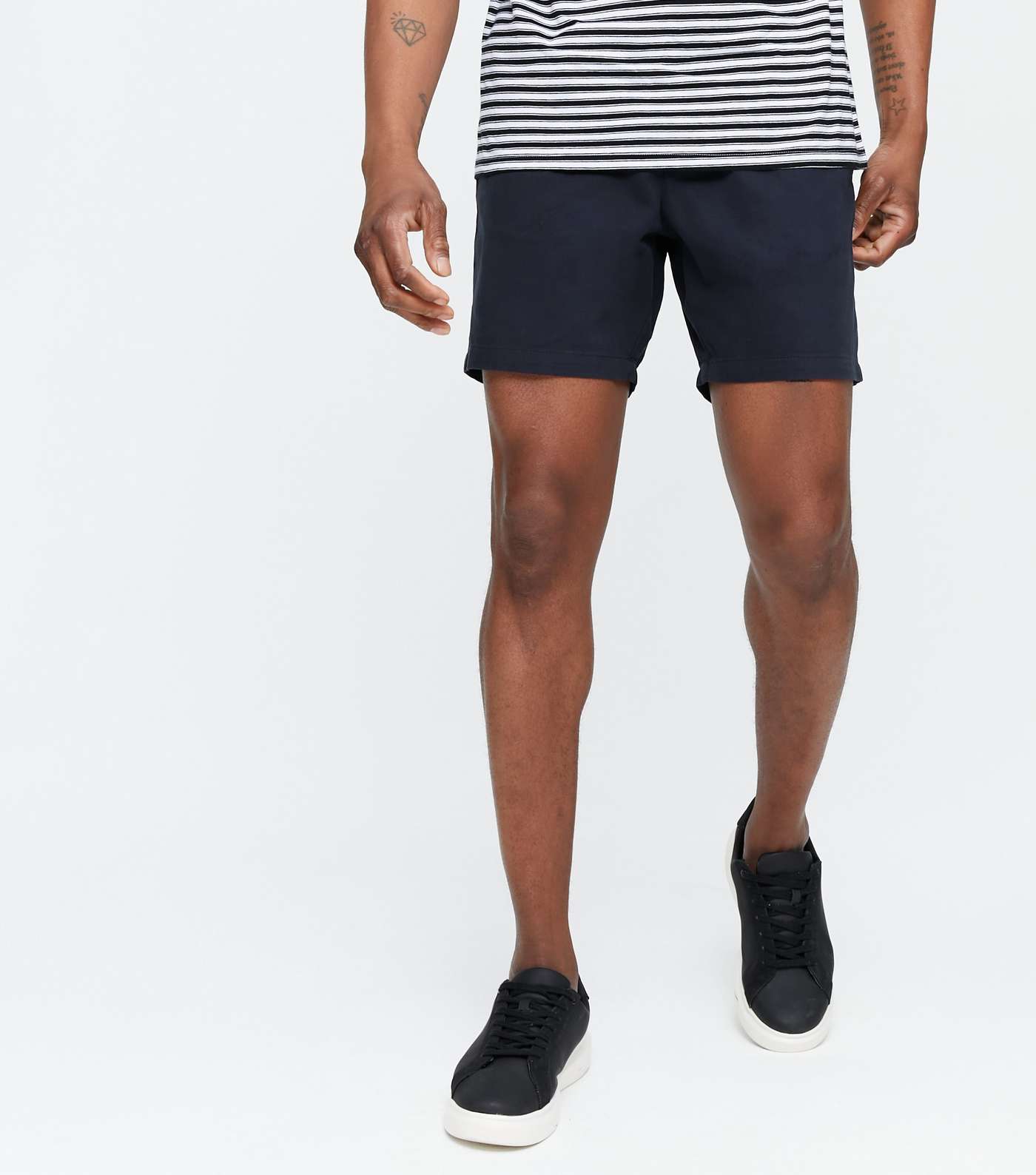 Navy Pleated Chino Shorts Image 2