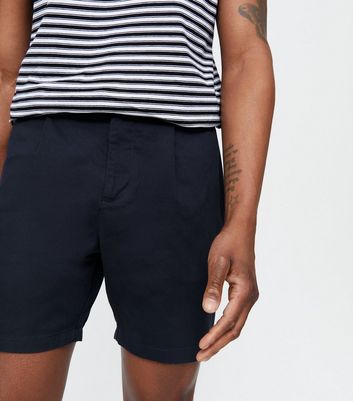 Navy Pleated Chino Shorts | New Look
