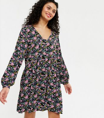 floral puff long sleeve dress