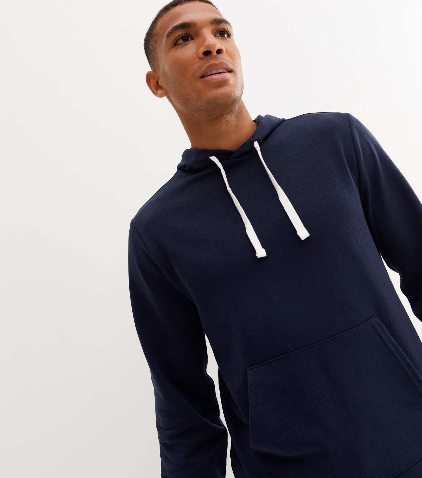 Navy Jersey Pocket Front Long Sleeve Hoodie Image 3