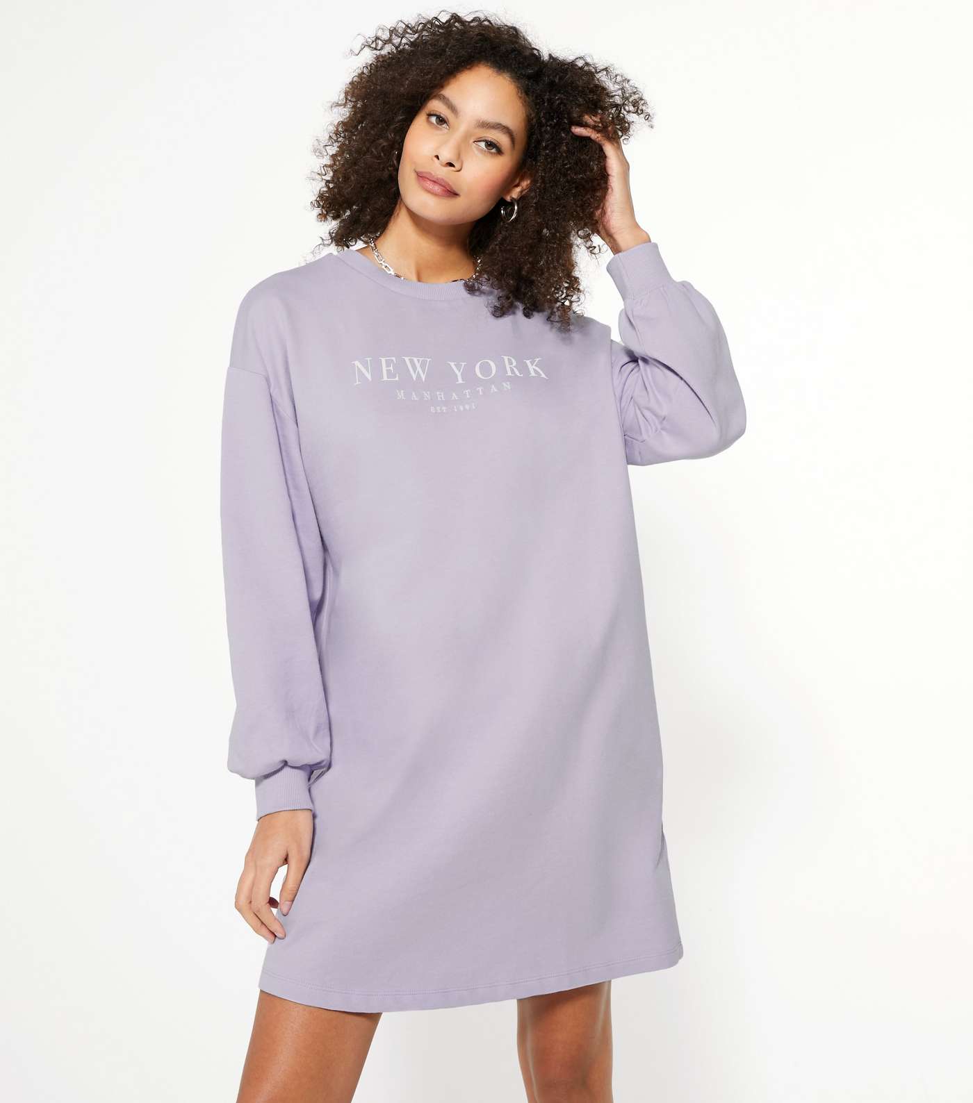 Lilac New York Embroidered Sweatshirt Dress