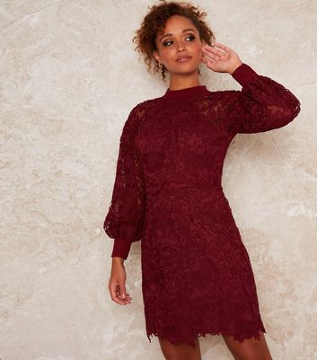 burgundy high neck dress