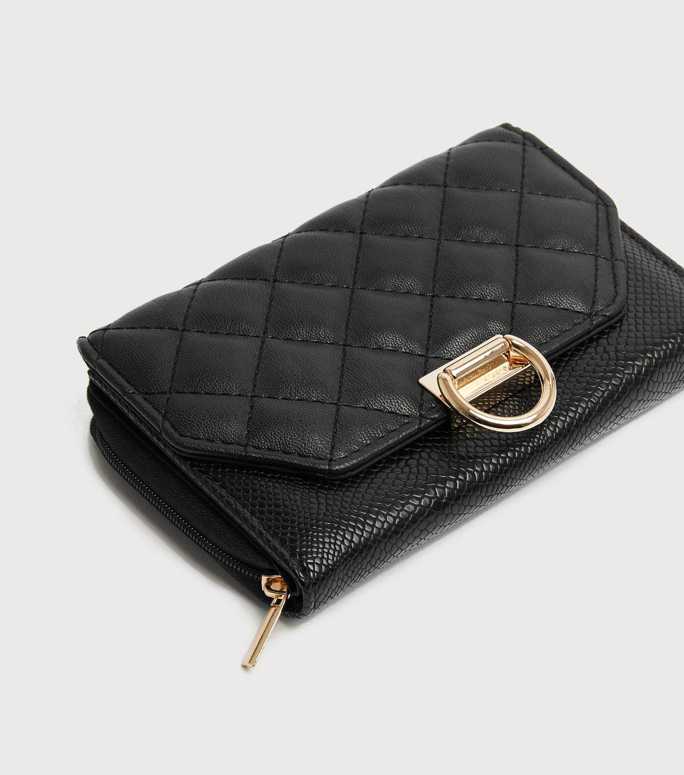 Black Quilted Leather-Look Clasp Purse Image 3