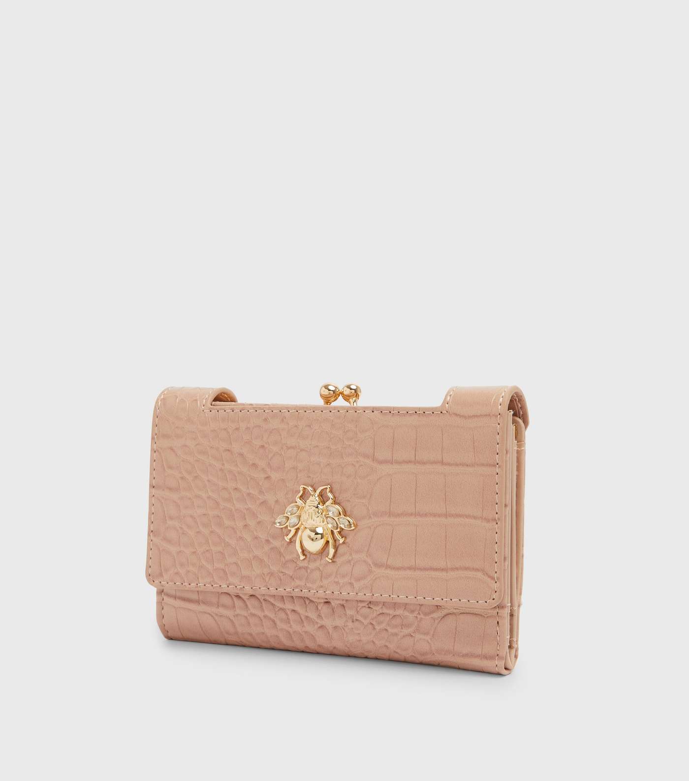 Pale Pink Faux Croc Bee Embellished Purse 