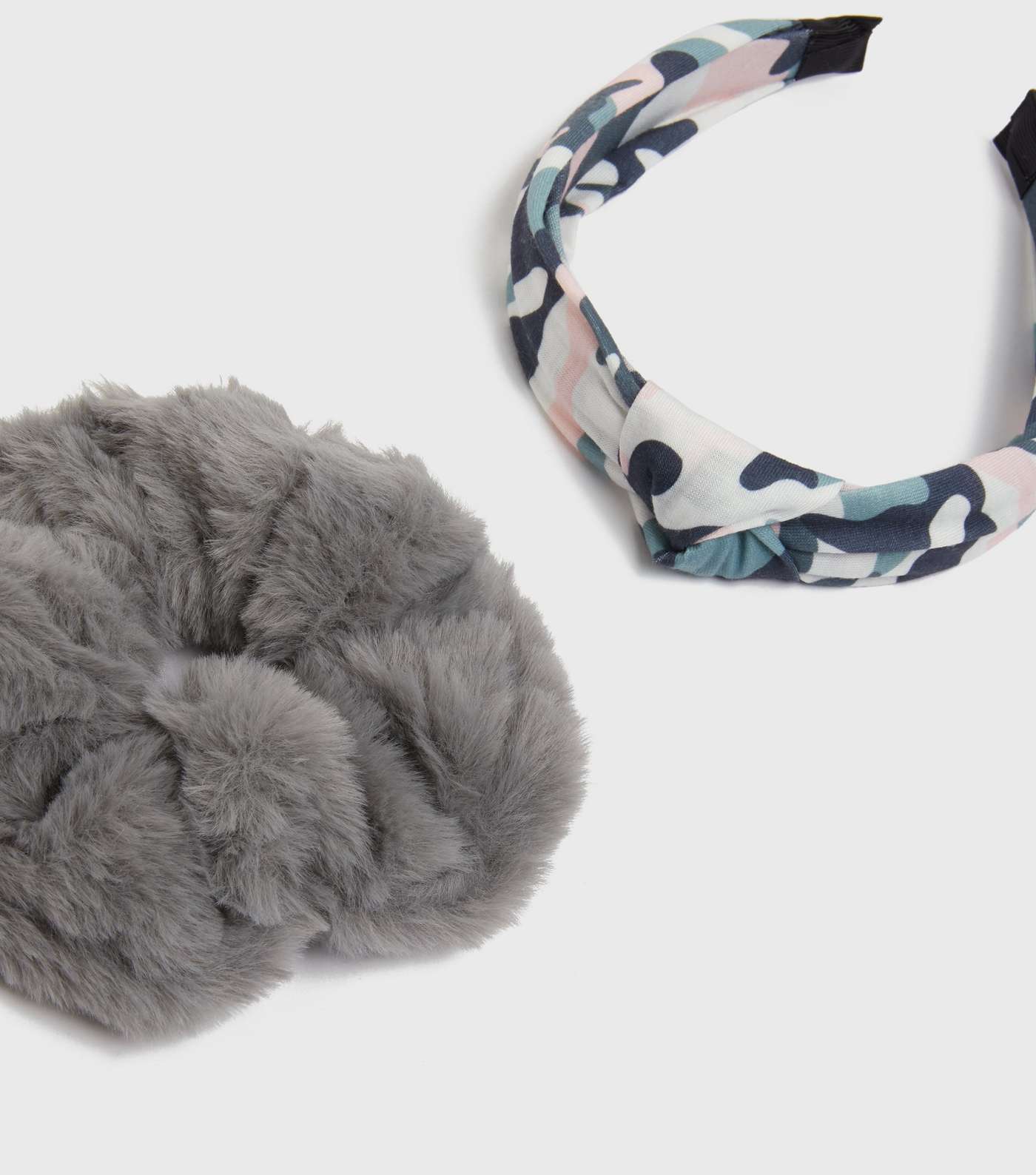Girls Grey Camo Headband and Fluffy Scrunchie Set Image 3