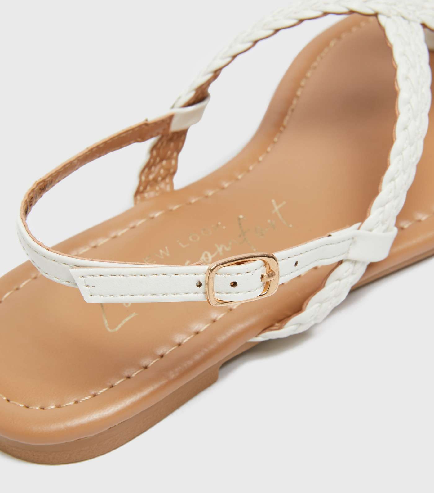 Girls White Plait Strap Sandals Image 4