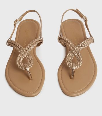 Girls Rose Gold Plait Strap Sandals New Look
