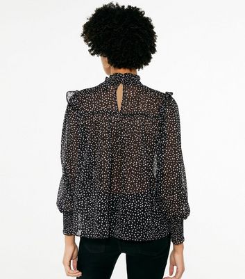 Black Chiffon Spot High Neck Frill 