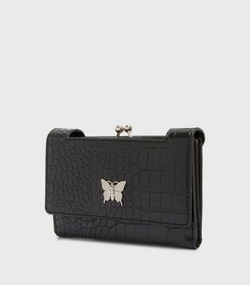 Black Faux Croc Butterfly Purse