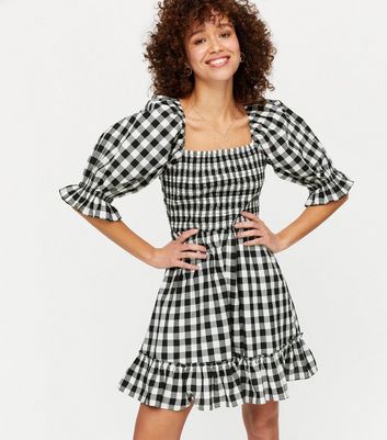 gingham square neck dress