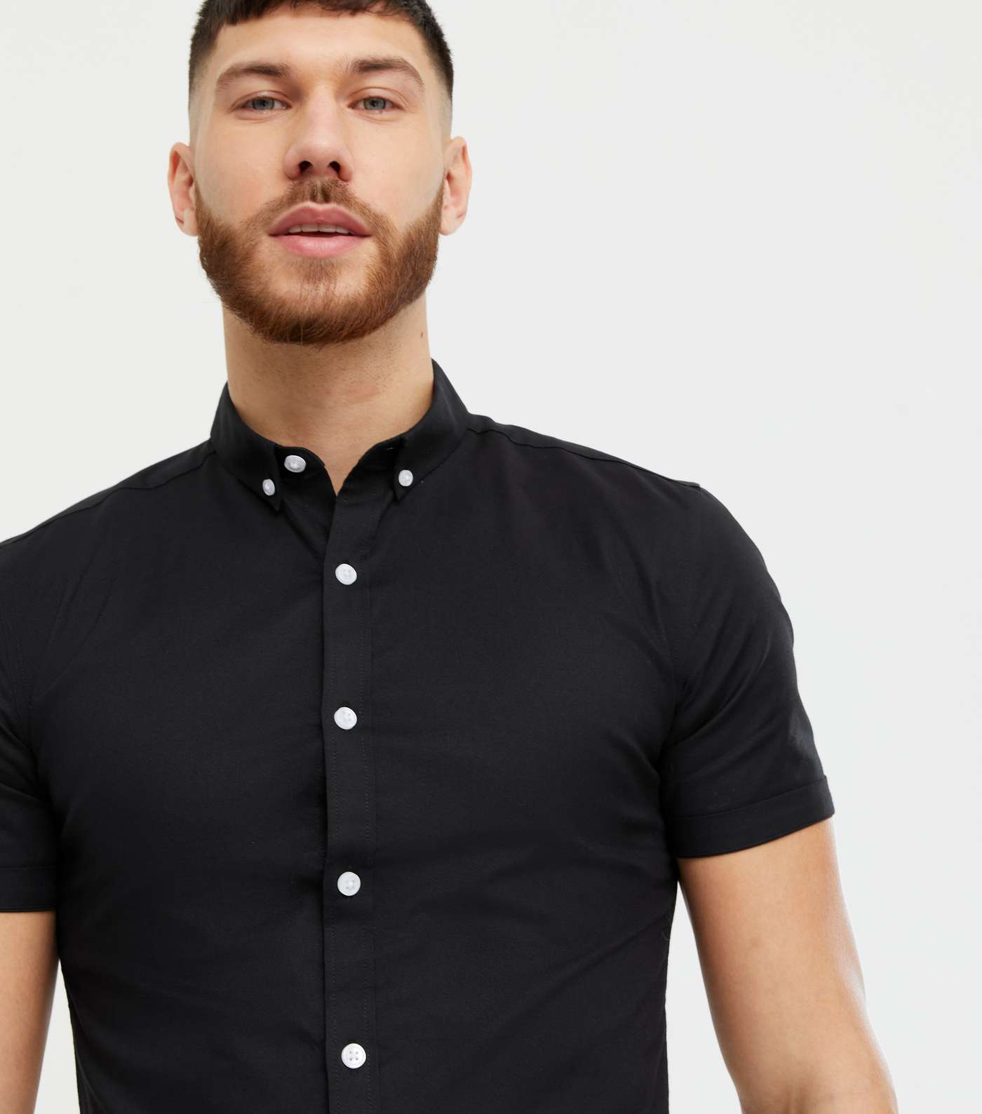Black Short Sleeve Muscle Fit Oxford Shirt Image 3