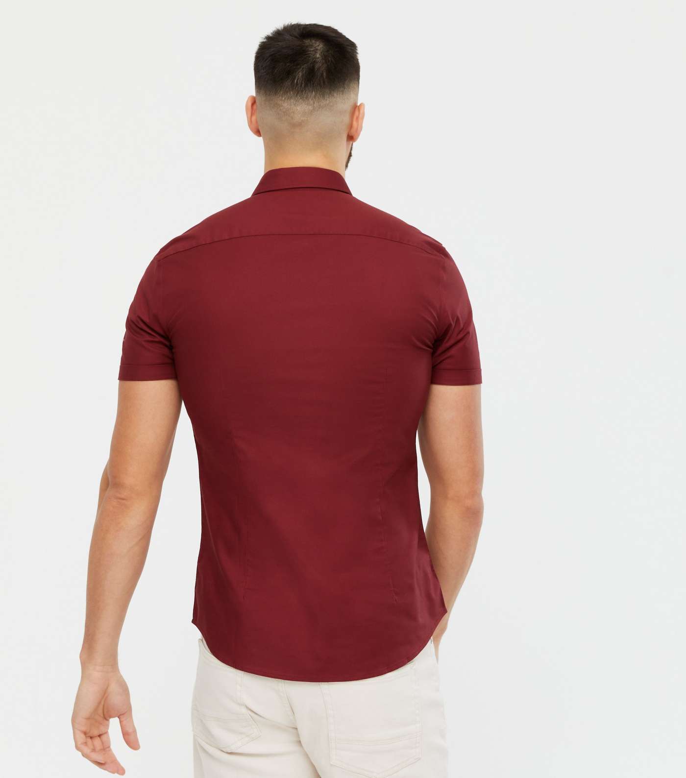 Burgundy Short Sleeve Muscle Fit Oxford Shirt Image 3
