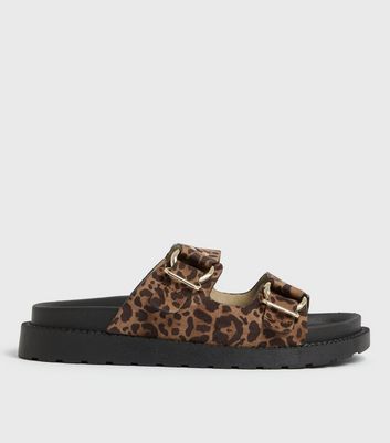 Leopard print double buckle on sale sandals